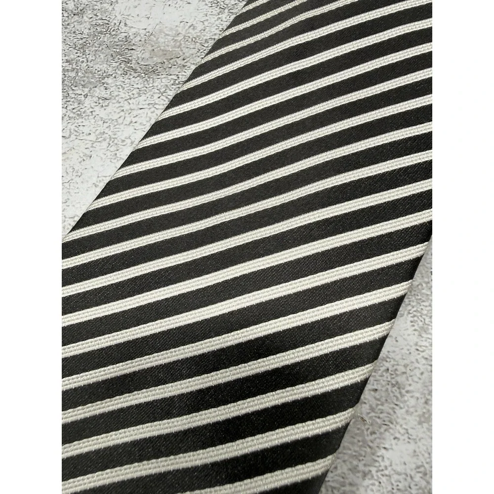 Woolworths Silk Tie Mens One Size Black Striped Pointed 100% Silk‎ Woven Necktie